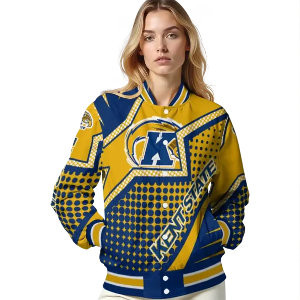 customized kent state golden flashes star burst navy blue varsity jacket latest model.webp
