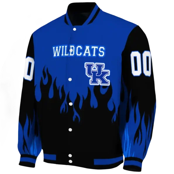 customized kentucky wildcats flame border blue black varsity jacket best selling
