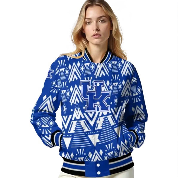 customized kentucky wildcats pyramid shapes blue varsity jacket latest model.webp