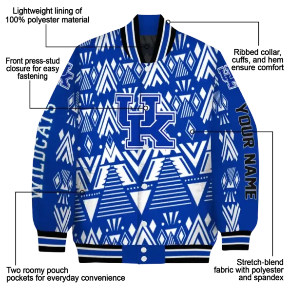 customized kentucky wildcats pyramid shapes blue varsity jacket new arrival.webp