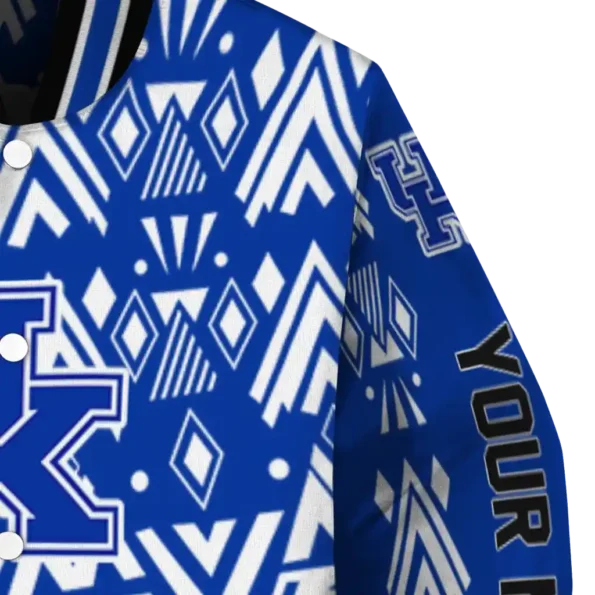 customized kentucky wildcats pyramid shapes blue varsity jacket premium grade.webp