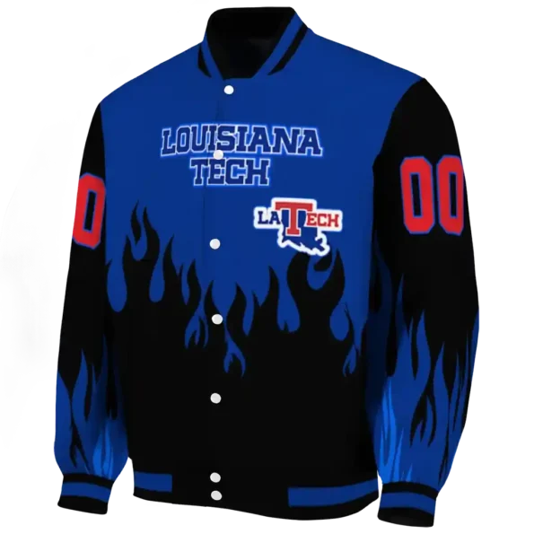 customized la tech flame border blue black varsity jacket best selling
