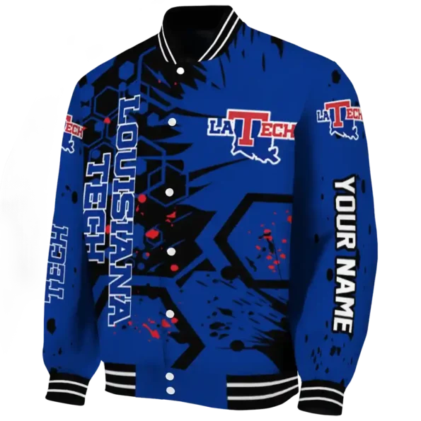 customized la tech hexagon cluster blue black varsity jacket best selling