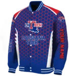 customized la tech hexagon grid blue varsity jacket best selling.webp