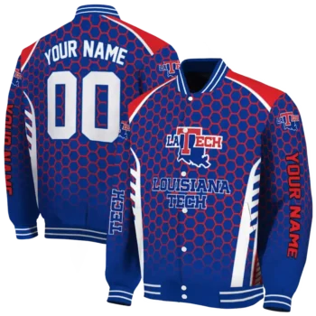 customized la tech hexagon grid blue varsity jacket fashion forward.webp