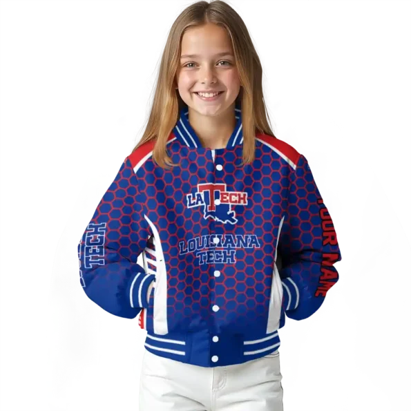 customized la tech hexagon grid blue varsity jacket top rated.webp