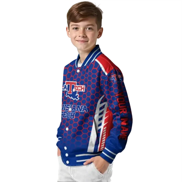 customized la tech hexagon grid blue varsity jacket trendy.webp
