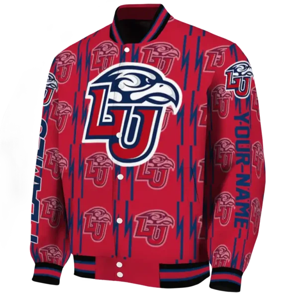 customized liberty flames bolt stripe red varsity jacket best selling
