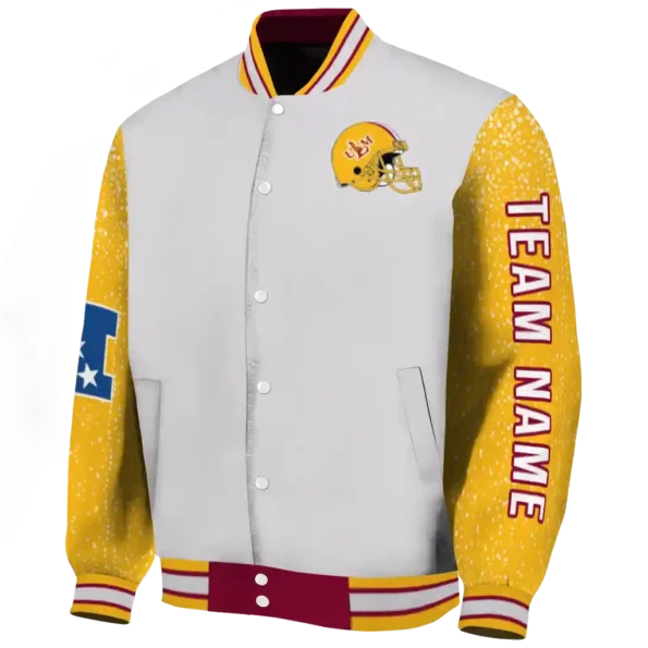 customized louisiana monroe warhawks speckled arms red gray varsity jacket best selling