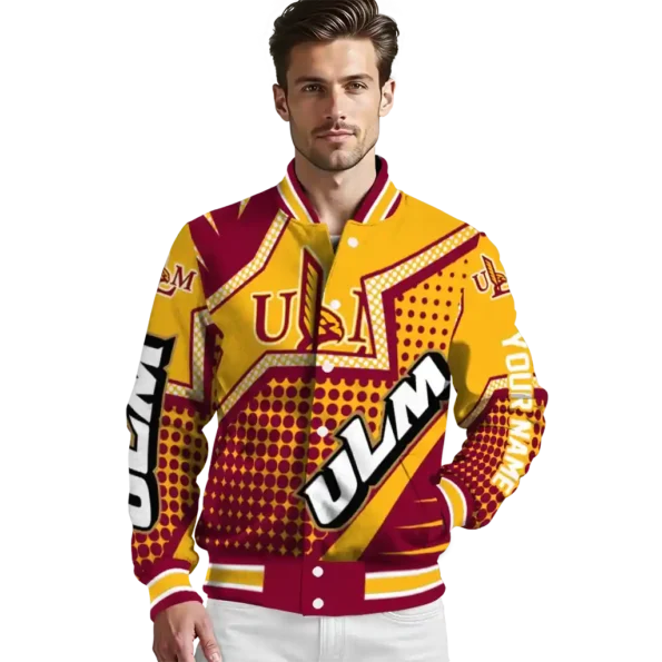 customized louisiana monroe warhawks star burst red varsity jacket high quality.webp