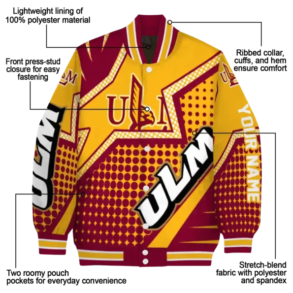 customized louisiana monroe warhawks star burst red varsity jacket new arrival.webp