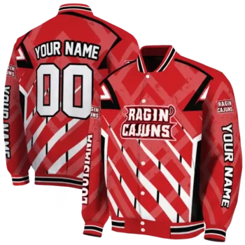 customized louisiana ragin cajuns chevron angles red varsity jacket fashion forward.webp
