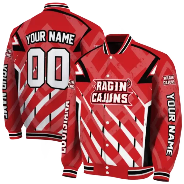 customized louisiana ragin cajuns chevron angles red varsity jacket fashion forward.webp
