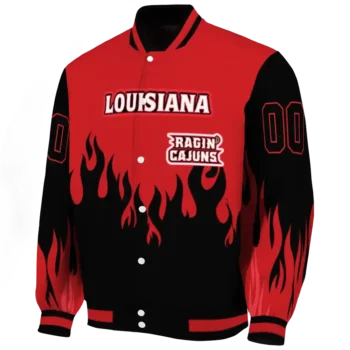 customized louisiana ragin cajuns flame border red black varsity jacket best selling.webp