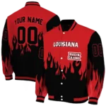 customized louisiana ragin cajuns flame border red black varsity jacket best selling.webp
