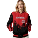 customized louisiana ragin cajuns flame border red black varsity jacket best selling.webp