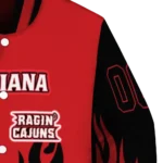 customized louisiana ragin cajuns flame border red black varsity jacket best selling.webp