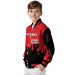 customized louisiana ragin cajuns flame border red black varsity jacket best selling.webp