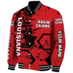 customized louisiana ragin cajuns hexagon cluster red black varsity jacket best selling.webp