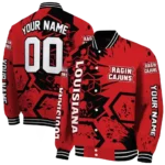 customized louisiana ragin cajuns hexagon cluster red black varsity jacket best selling.webp