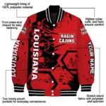 customized louisiana ragin cajuns hexagon cluster red black varsity jacket best selling.webp