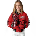customized louisiana ragin cajuns hexagon cluster red black varsity jacket best selling.webp