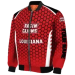 customized-louisiana-ragin-cajuns-hexagon-grid-red-bomber-jacket-best-selling.webp