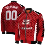 customized-louisiana-ragin-cajuns-hexagon-grid-red-bomber-jacket-best-selling.webp