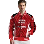 customized louisiana ragin cajuns hexagon grid red varsity jacket best selling.webp