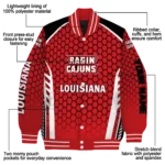 customized louisiana ragin cajuns hexagon grid red varsity jacket best selling.webp