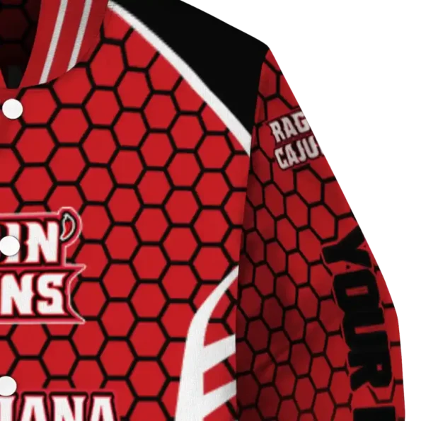 customized louisiana ragin cajuns hexagon grid red varsity jacket premium grade.webp