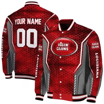 customized louisiana ragin cajuns power plate red varsity jacket fashion forward.webp