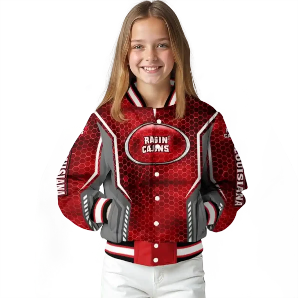 customized louisiana ragin cajuns power plate red varsity jacket top rated.webp