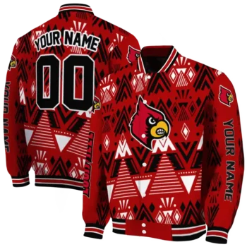 customized louisville cardinals pyramid shapes red varsity jacket fashion forward.webp