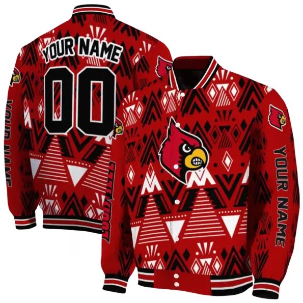 customized louisville cardinals pyramid shapes red varsity jacket fashion forward.webp