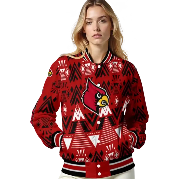 customized louisville cardinals pyramid shapes red varsity jacket latest model.webp