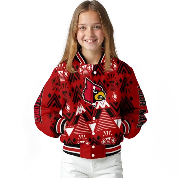 customized louisville cardinals pyramid shapes red varsity jacket top rated.webp