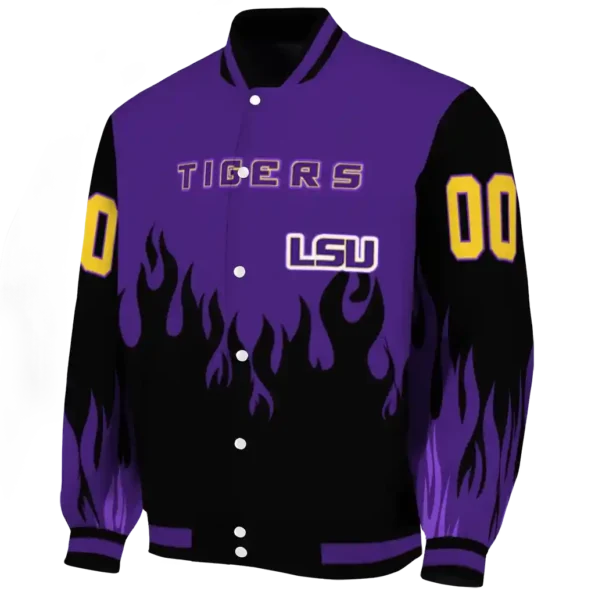 customized lsu tigers flame border purple black varsity jacket best selling
