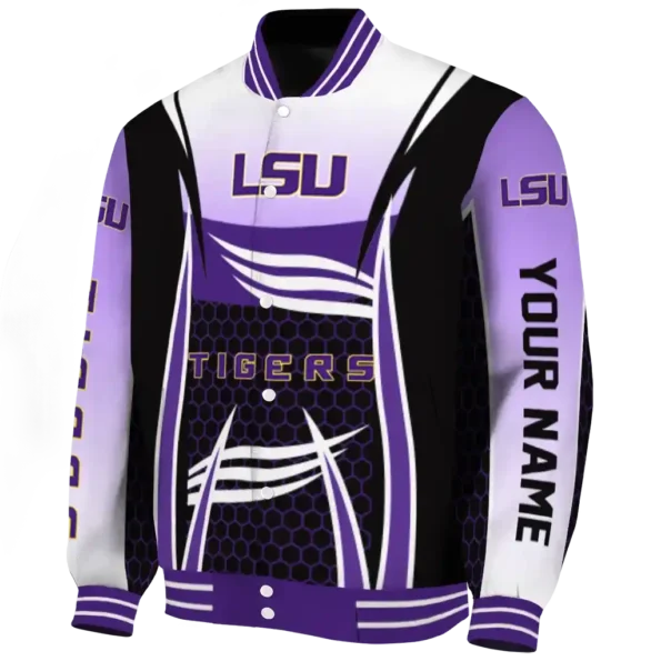 customized lsu tigers mesh effect purple black varsity jacket best selling