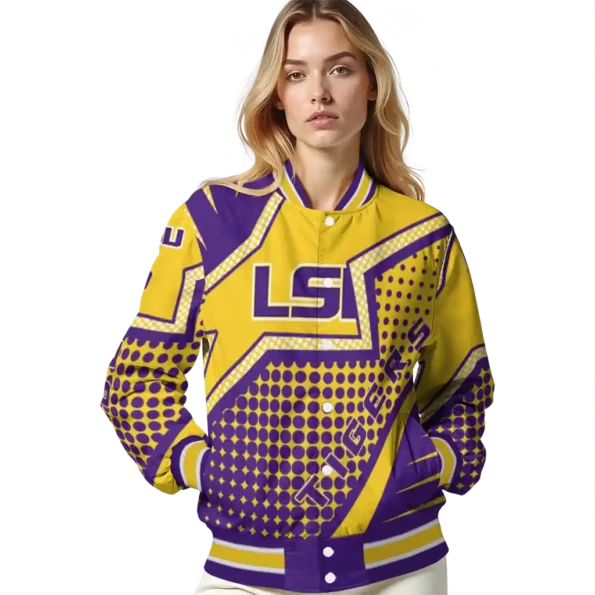 customized lsu tigers star burst purple varsity jacket latest model.webp