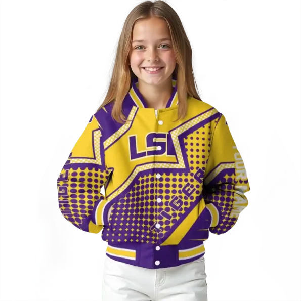 customized lsu tigers star burst purple varsity jacket top rated.webp