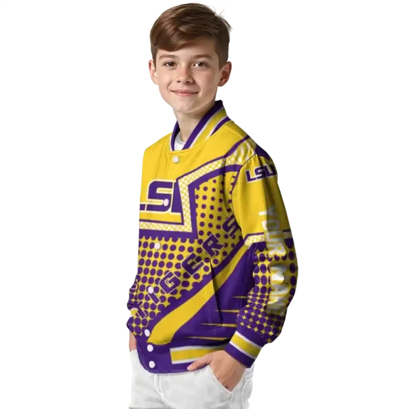 customized lsu tigers star burst purple varsity jacket trendy.webp