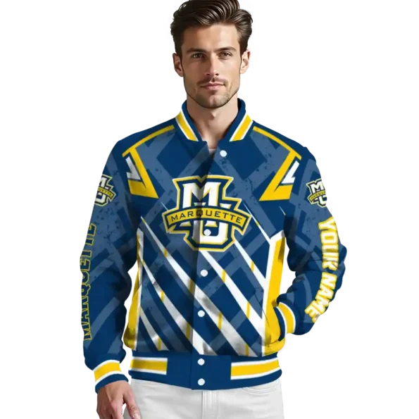 customized marquette golden eagles chevron angles blue varsity jacket high quality.webp