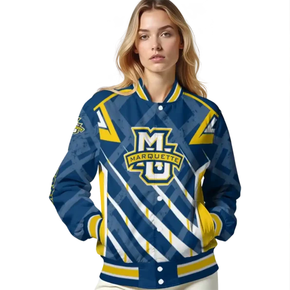 customized marquette golden eagles chevron angles blue varsity jacket latest model.webp