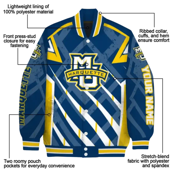 customized marquette golden eagles chevron angles blue varsity jacket new arrival.webp