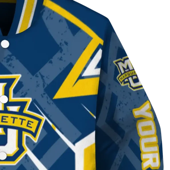 customized marquette golden eagles chevron angles blue varsity jacket premium grade.webp