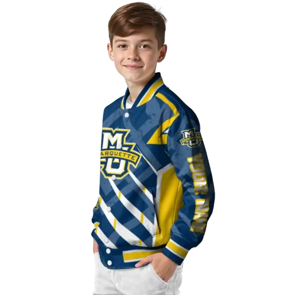 customized marquette golden eagles chevron angles blue varsity jacket trendy.webp