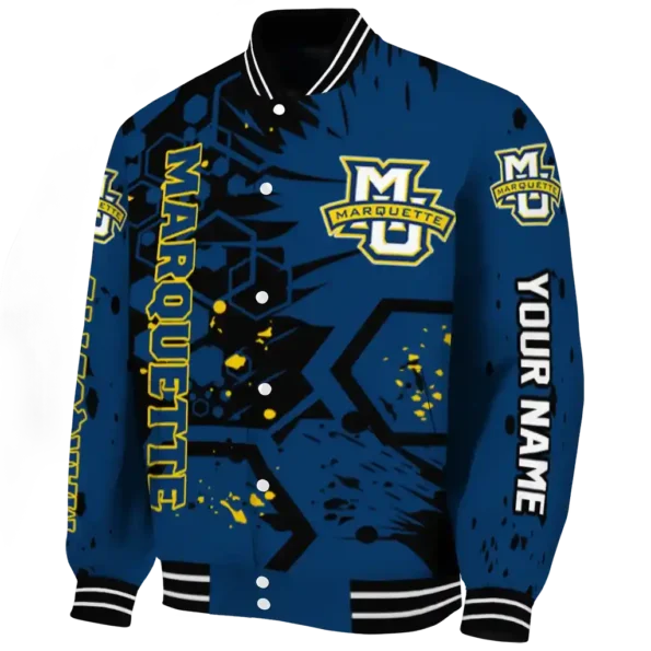 customized marquette golden eagles hexagon cluster blue black varsity jacket best selling