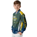 customized marquette golden eagles hexagon grid blue varsity jacket best selling.webp