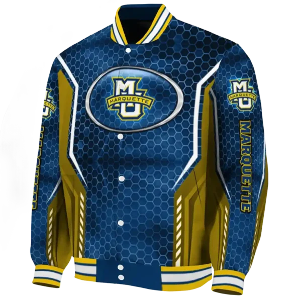 customized marquette golden eagles power plate blue varsity jacket best selling